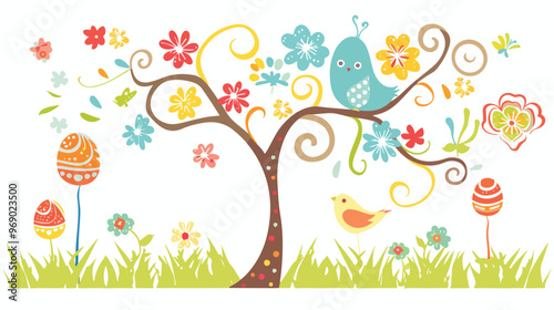 Easter Tree Flat Vector Isolated on White Background for Creative Designs