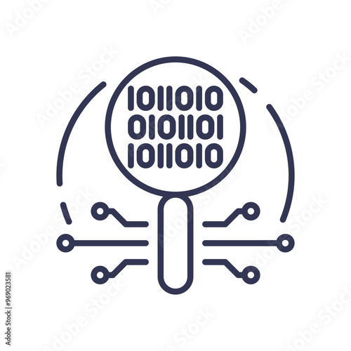 Magnifying glass with binary code and circuit lines, symbolizing digital investigation and data analysis.