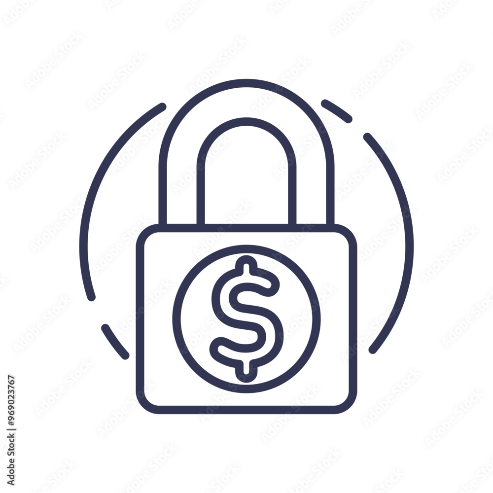 A padlock with a dollar sign symbolizes financial security and protection. A padlock with a dollar sign symbolizes financial security and protection.
