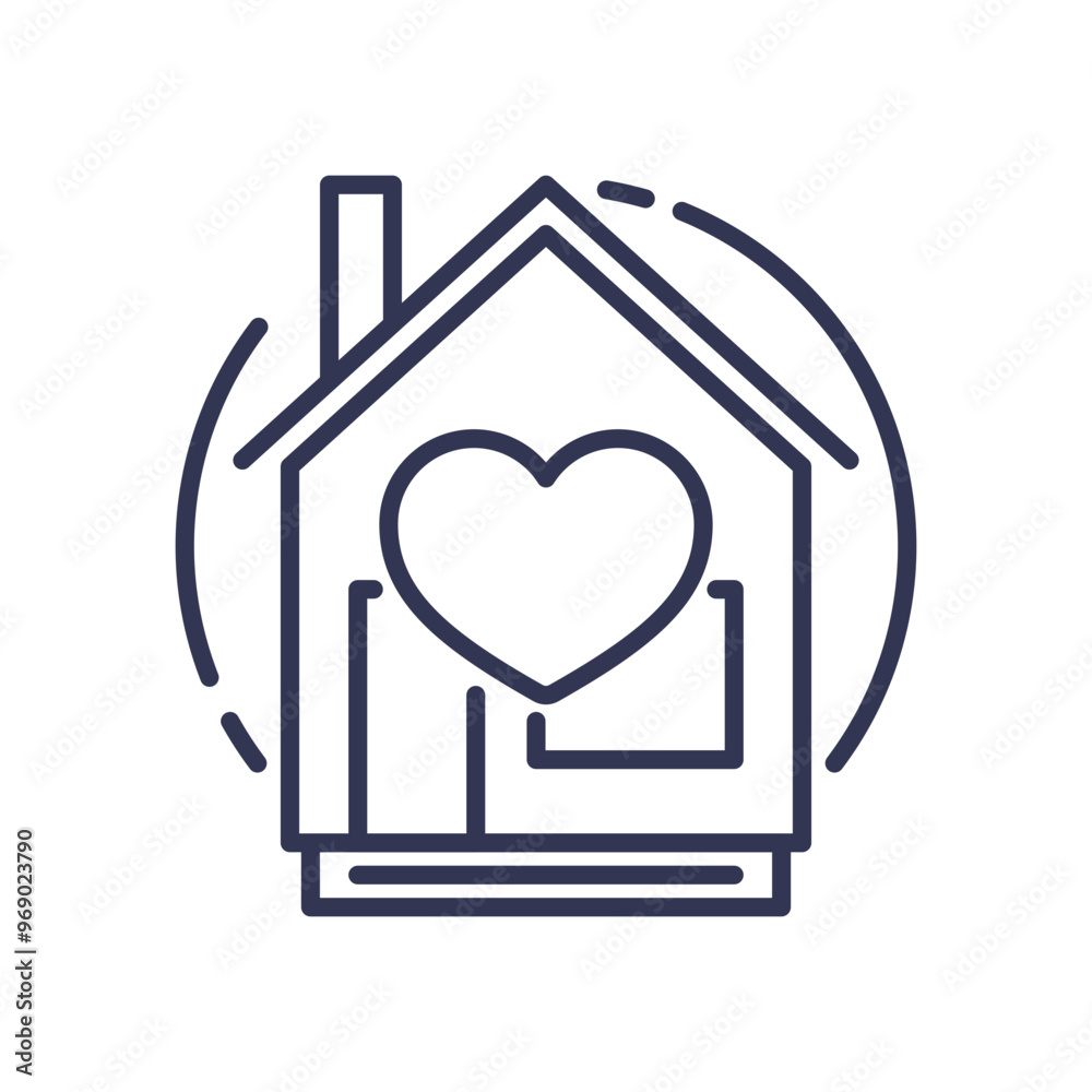 A house with a heart symbol inside, representing the concepts of security and comfort at home. A house with a heart symbol inside, representing the concepts of security and comfort at home.