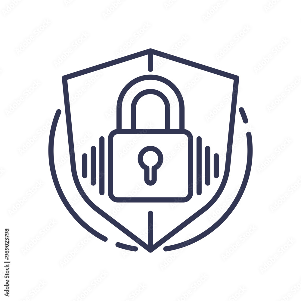 A padlock inside a shield symbolizing security and protection. A padlock inside a shield symbolizing security and protection.