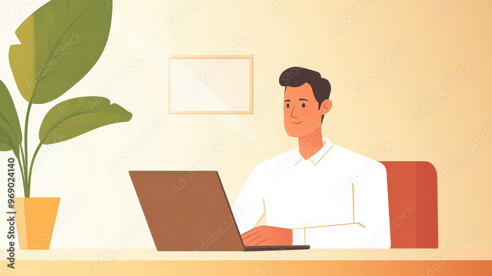 A remote worker focused on his laptop in a cozy cafe, enjoying a clean, minimalist backdrop for productivity. A remote worker focused on his laptop in a cozy cafe, enjoying a clean, minimalist backdrop for productivity.