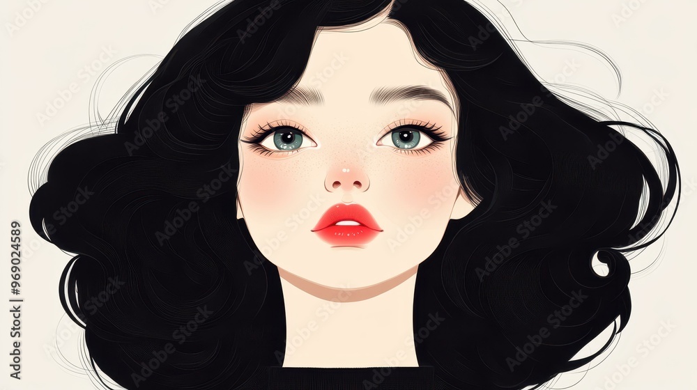 A vibrant female character with a captivating aura, beautifully illustrated against a minimalistic backdrop.