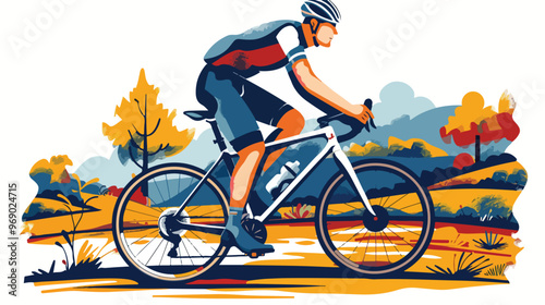Cyclist Riding Bicycle Countryside Vector Illustration