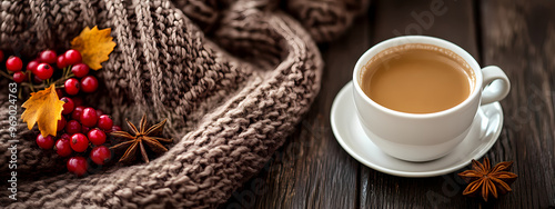 Wallpaper Mural Autumn Coffee Scene with Knitted Sweater Torontodigital.ca