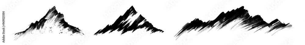 Mountain ink brush stroke png cut out element set Mountain ink brush stroke png cut out element set