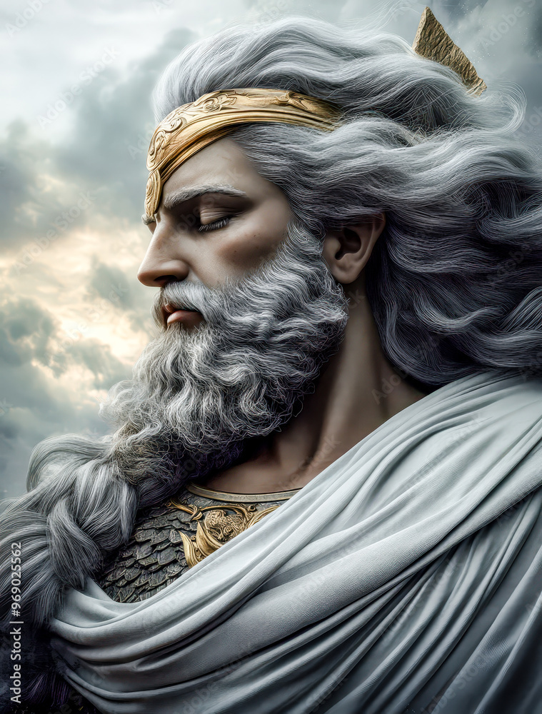Zeus, the Mighty Greek God of Thunder in Majestic Pose Amidst the ...