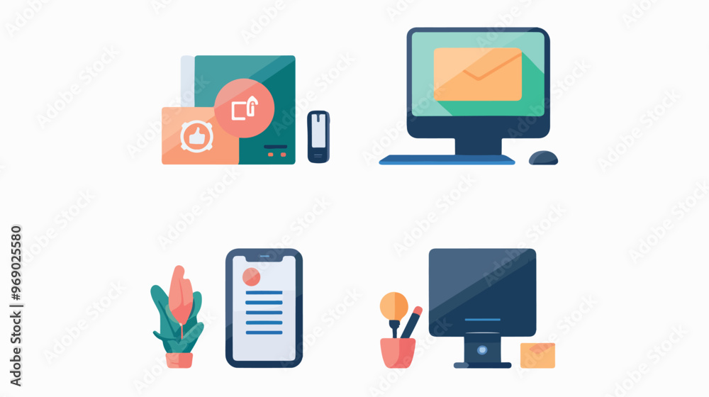 Professional Designers Desktop with Flat Vector Icons Isolated Professional Designers Desktop with Flat Vector Icons Isolated