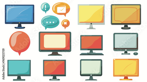 Various Computer Icons with Speech Bubbles in Flat Vector Design