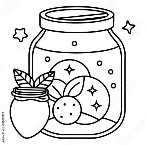 jar of jam items outline coloring book page line art drawing