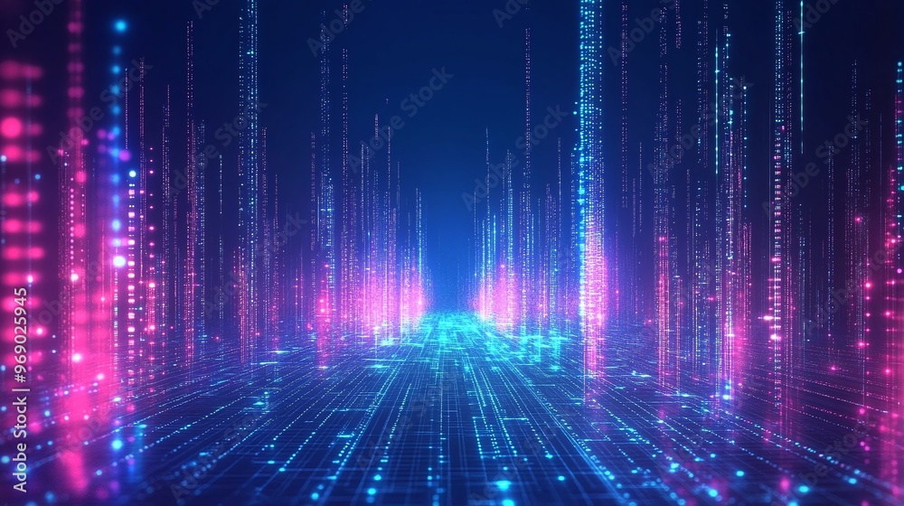 Vibrant abstract digital landscape with glowing lines and colorful lights, creating a futuristic atmosphere perfect for technology themes. Vibrant abstract digital landscape with glowing lines and colorful lights, creating a futuristic atmosphere perfect for technology themes.