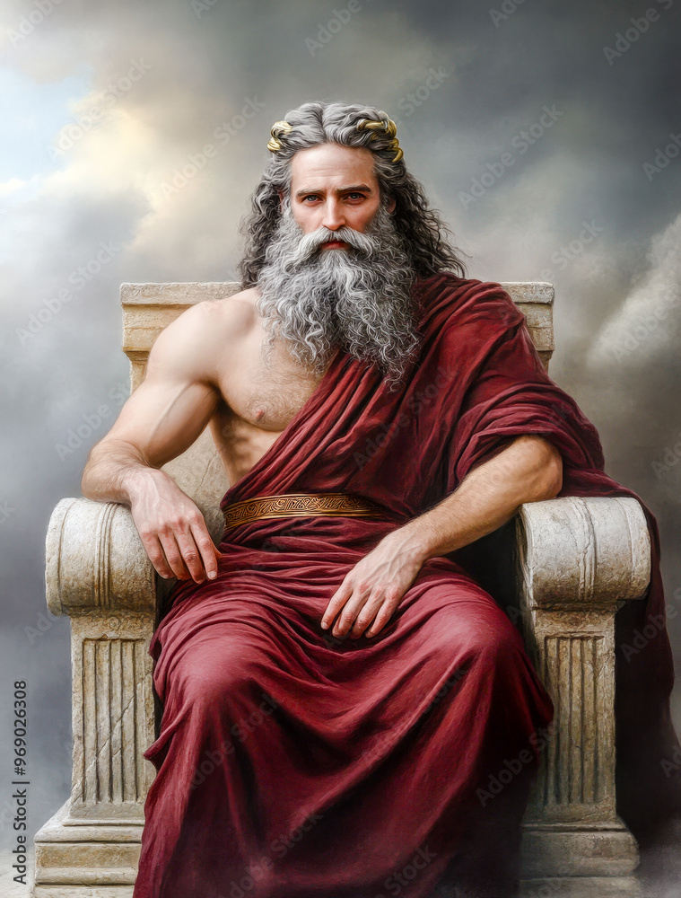 Zeus, the Mighty Greek God of Thunder in Majestic Pose Amidst the ...