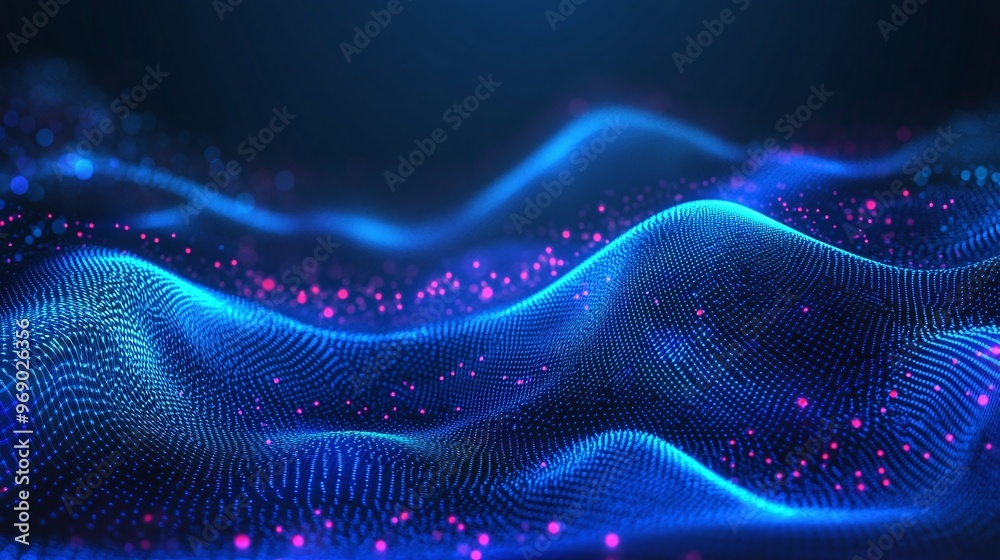 Vibrant abstract waves showcasing dynamic colors and luminous particles, perfect for technology and modern design themes. Vibrant abstract waves showcasing dynamic colors and luminous particles, perfect for technology and modern design themes.