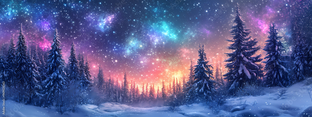Magical Winter Night with Colorful Sky