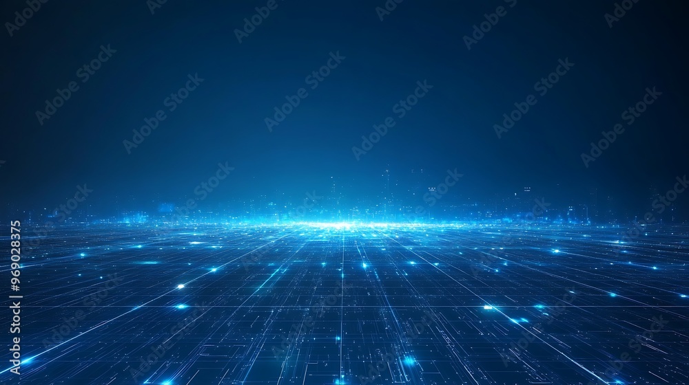 Vibrant digital landscape showcasing a futuristic grid with glowing blue lines and particles, ideal for technology and innovation themes. Vibrant digital landscape showcasing a futuristic grid with glowing blue lines and particles, ideal for technology and innovation themes.