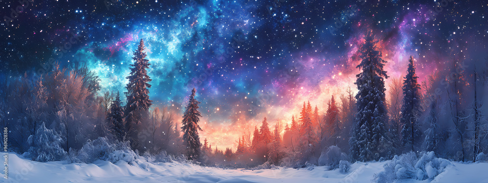 Magical Winter Night with Colorful Sky Magical Winter Night with Colorful Sky