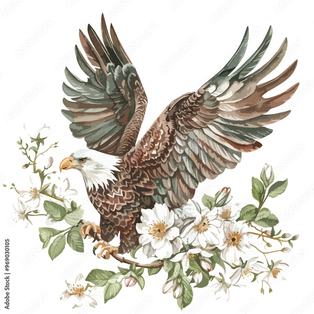 Obraz premium Eagle Floral Hand-drawn Watercolor Illustration Isola