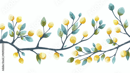 Easter Branches Flat Vector Isolated on White Background