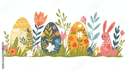 Easter Card Template - 3 Flat Vector Isolated on White Background