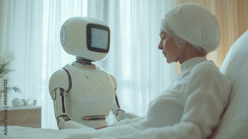 Autonomous AI-guided robotic caretakers for elderly care: Robots assisting elderly residents with daily activities, monitored and optimized by AI. Autonomous AI-guided robotic caretakers for elderly care: Robots assisting elderly residents with daily activities, monitored and optimized by AI.