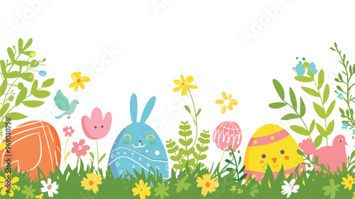Easter Card with Frame Flat Vector Isolated on White Background