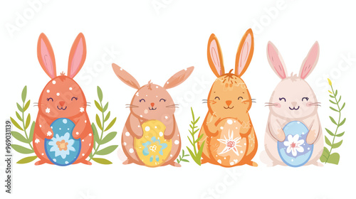 Easter Tags and Labels with Cute Bunny Flat Vector Isolated