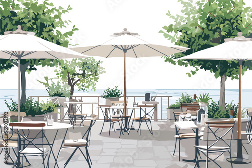 Spacious Empty Terrace of Restaurant Outdoor Scene
