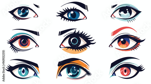 Flat Vector Eye Logos and Icons Set Isolated on White Background