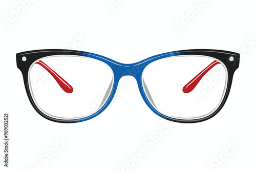 Stylish Eyeglasses in Black, Red, and Blue Single Clipart Isolated