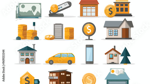 Finance and Real Estate Icons Flat Vector Isolated