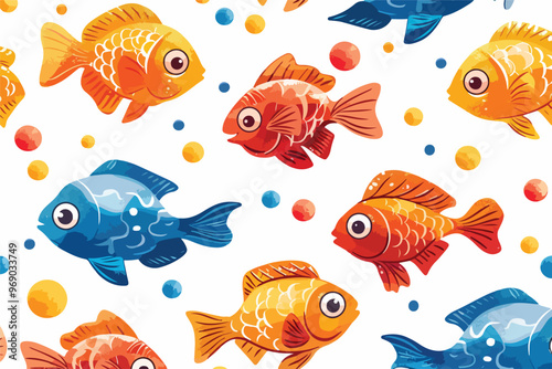 Colorful Fishes Pattern Clipart on White Background