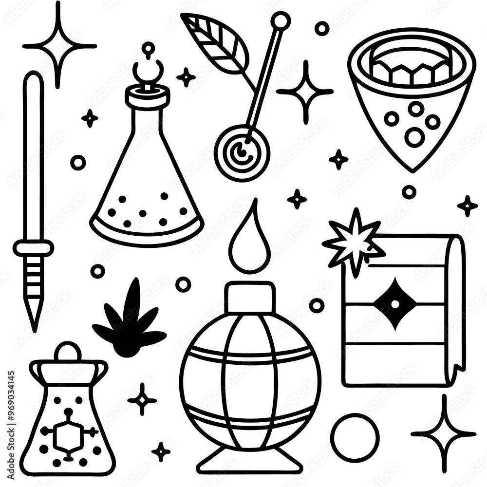 magic items outline coloring book page line art drawing magic items outline coloring book page line art drawing