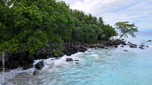 Aerial View of Waves Crashing on Rocky Shoreline