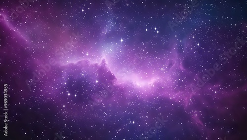 Abstract purple and blue galaxy background with white stars.