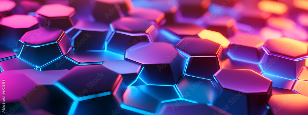 Obraz premium Abstract Neon Hexagonal Network