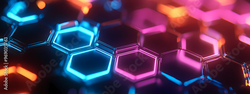 Abstract Neon Hexagonal Network