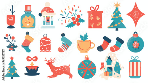 Flat Christmas Icons Element for Patterns, Cards, Apps