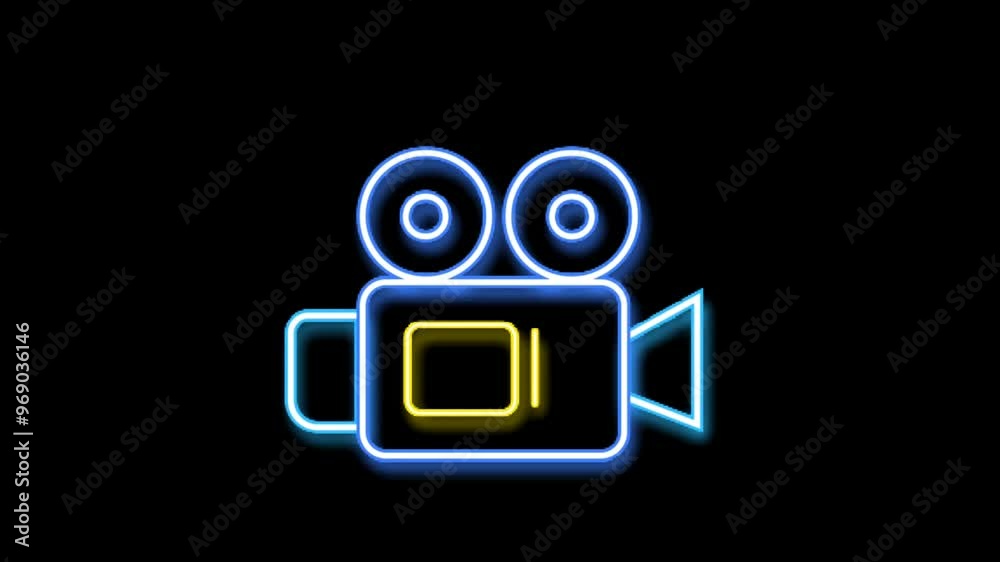 A sleek animation of a glowing neon line forming a video camera icon on a black screen. The vibrant light creates a striking contrast, perfect for tech or media themes A sleek animation of a glowing neon line forming a video camera icon on a black screen. The vibrant light creates a striking contrast, perfect for tech or media themes