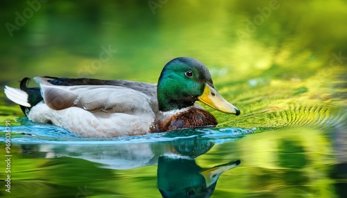 duck in the water swimming waterfowl wildlife pond