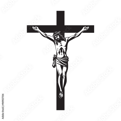 Christian Cross Silhouette Clipart - Traditional Cross vector illustration in black and white