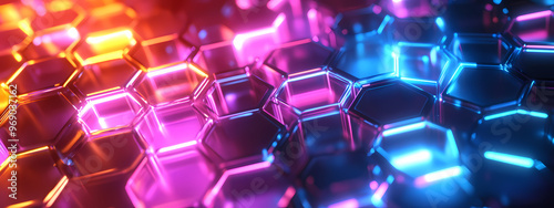 Abstract Neon Hexagonal Network