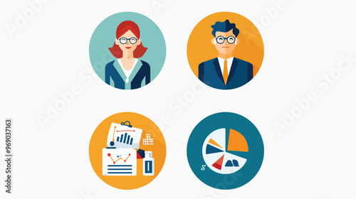 Four Business Concept Icons and Logos Flat Vector Image