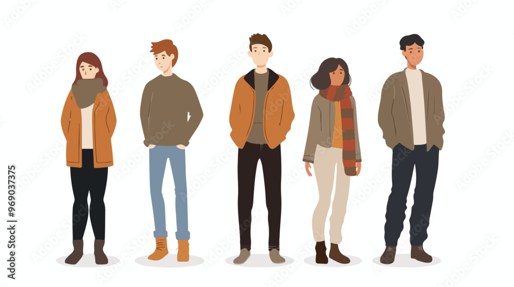 Fototapeta premium Diverse Group of Four Vector People Standing Together Isolated on White Background