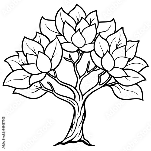 magnolia tree outline coloring book page line art drawing