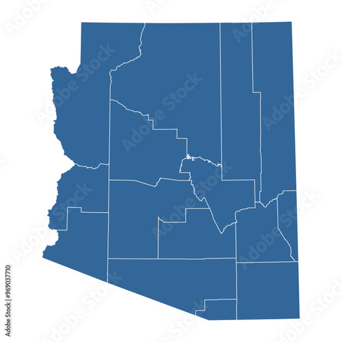 Vector outline map of Arizona state divided into counties