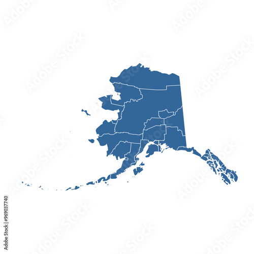 Vector outline map of Alaska state divided into boroughs