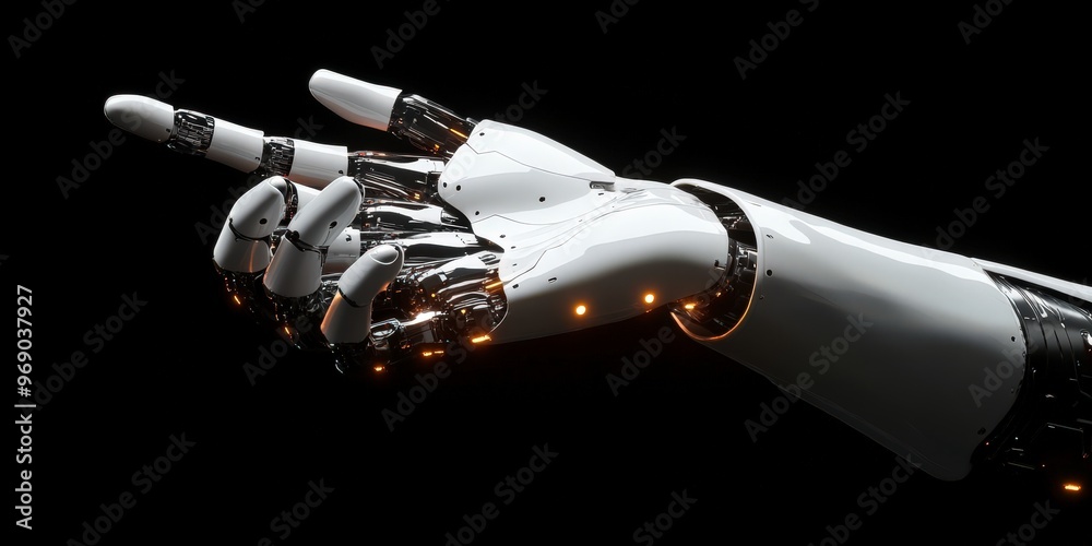 Futuristic robotic hand gesture invitation or command Futuristic robotic hand gesture invitation or command