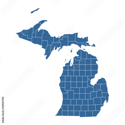 Vector outline map of Michigan state divided into counties