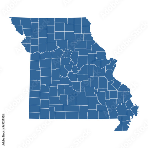 Vector outline map of Missouri state divided into counties