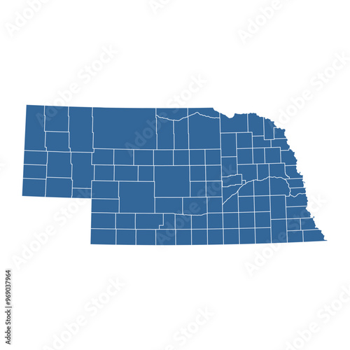 Vector outline map of Nebraska state divided into counties